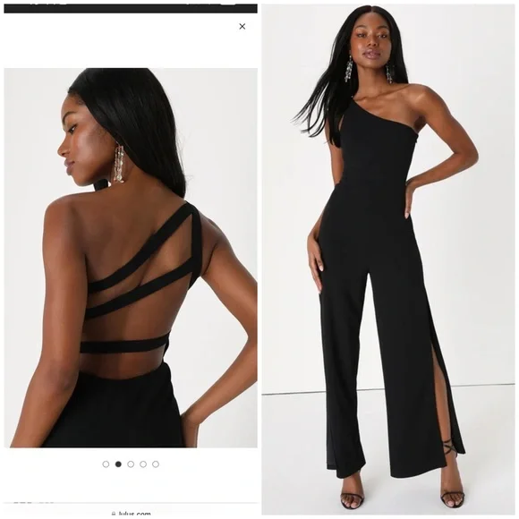 Lulus Pants Jumpsuits Sultry Icon Black Oneshoulder Backless